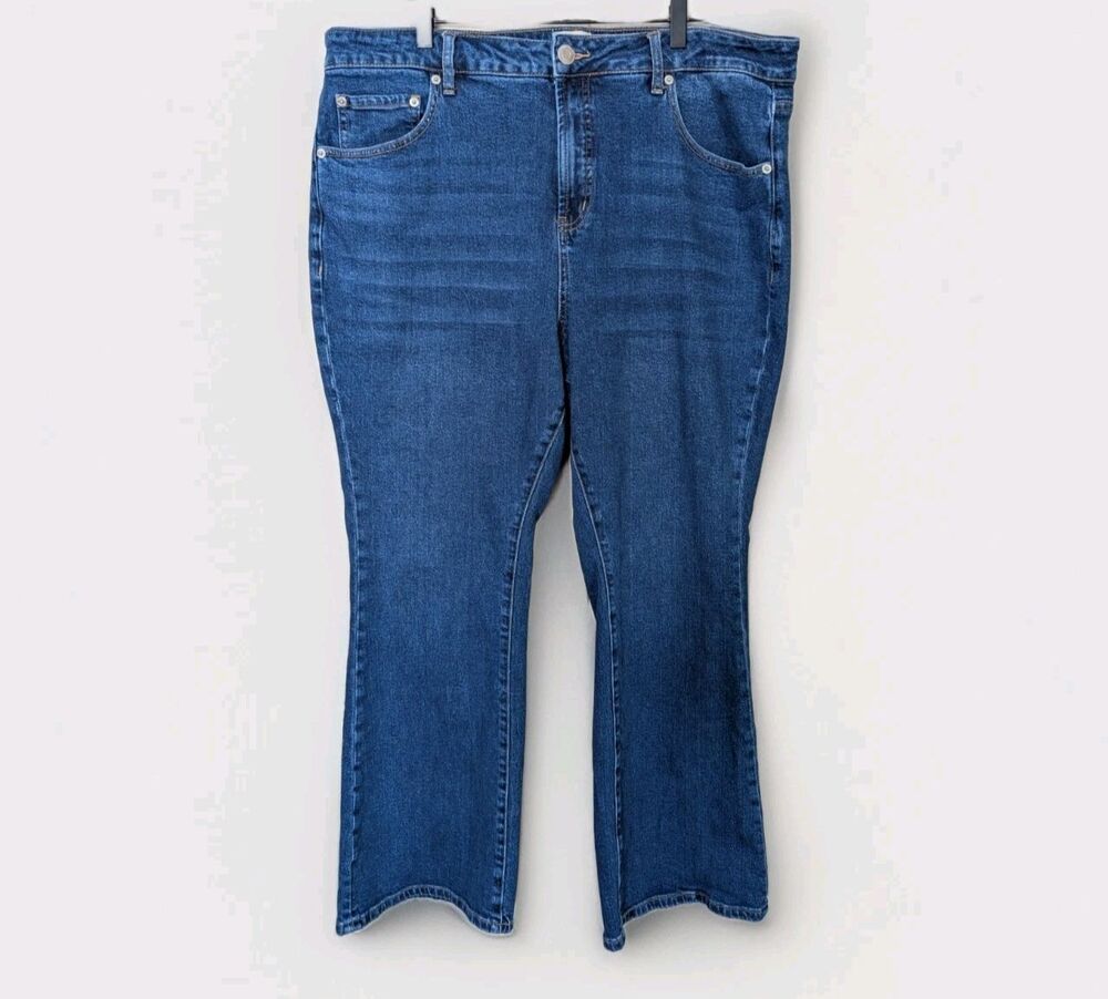 Eloquii Jeans Womens 16 Blue Stretch Flare Denim High Rise Casual Boho Trendy